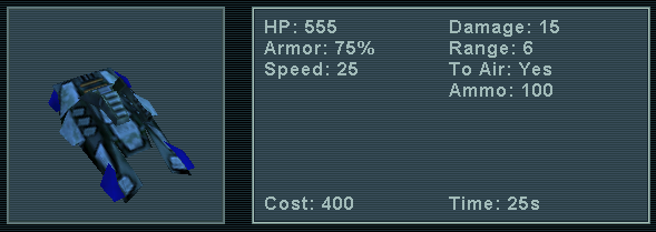 Cropped screenshot of the vehicle designer screen. "HP: 555" is visible in the stat block on the right.