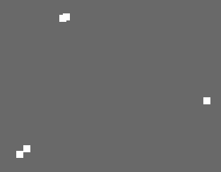 Five irregularly spaced white squares on a grey background